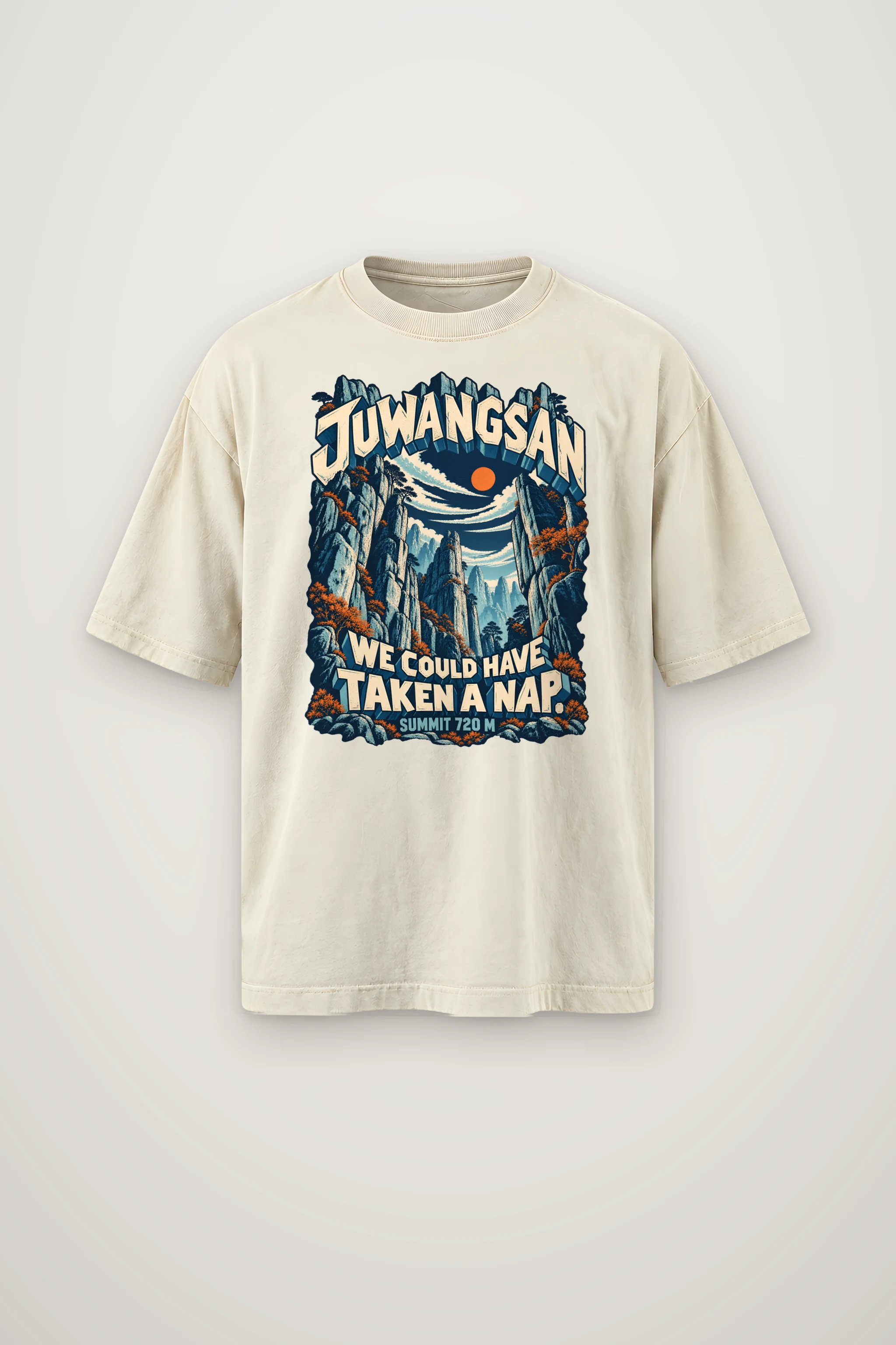 "Juwangsan Rock Pillars" Men's Oversized Heavyweight Crewneck T-Shirt