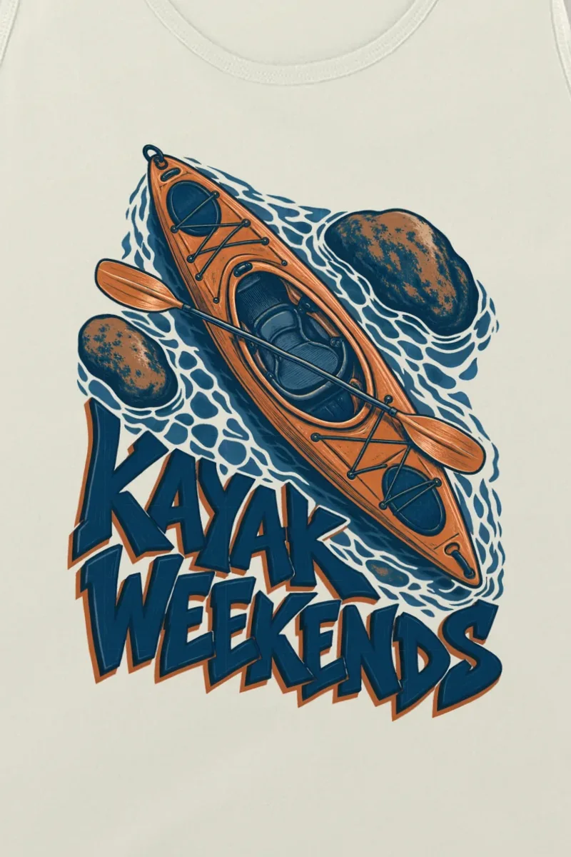 "Kayak Weekends" Unisex Jersey Tank - the graphic up close