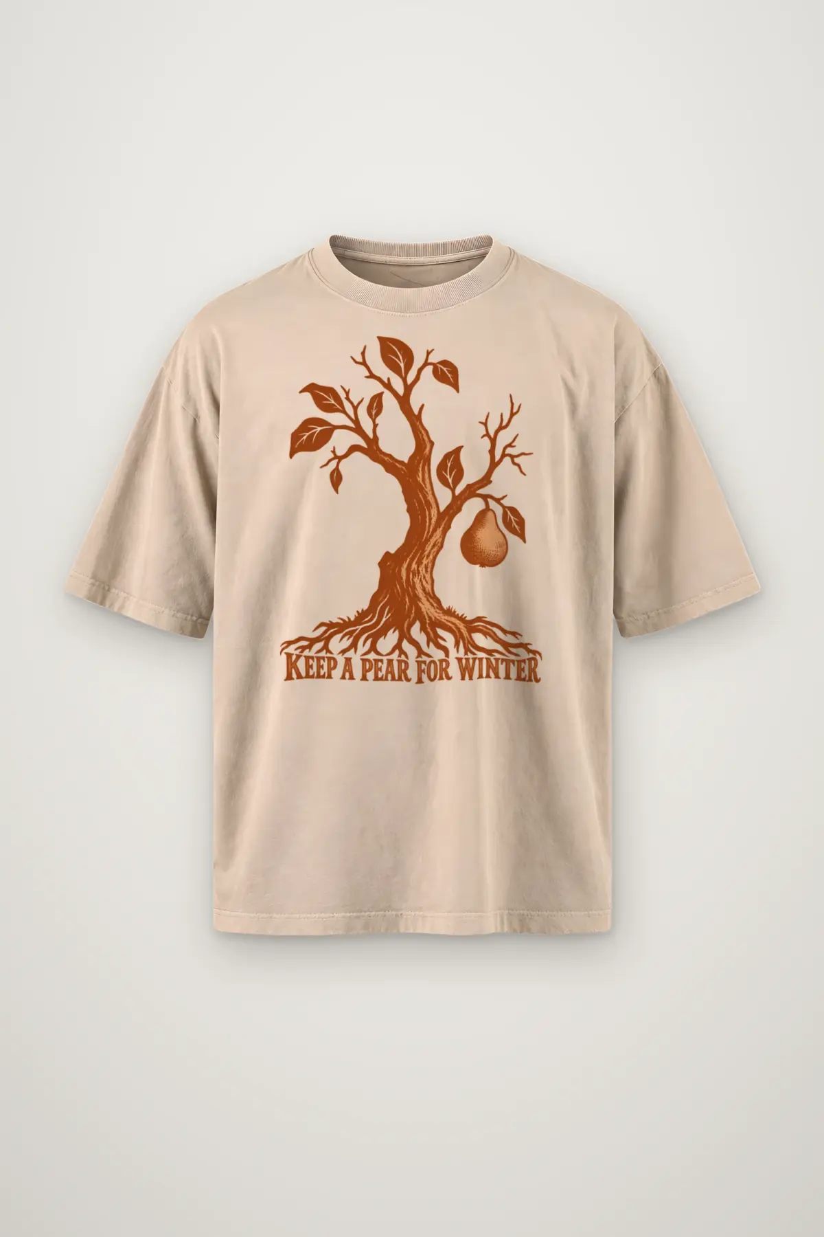 "Keep A Pear For Winter" Men's Oversized Heavyweight Crewneck T-Shirt