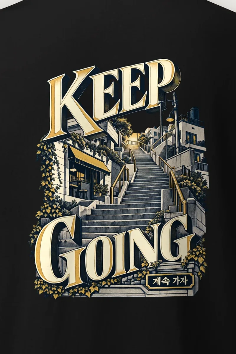 "KEEP GOING" Heavyweight Unisex Crewneck T-shirt - the graphic up close