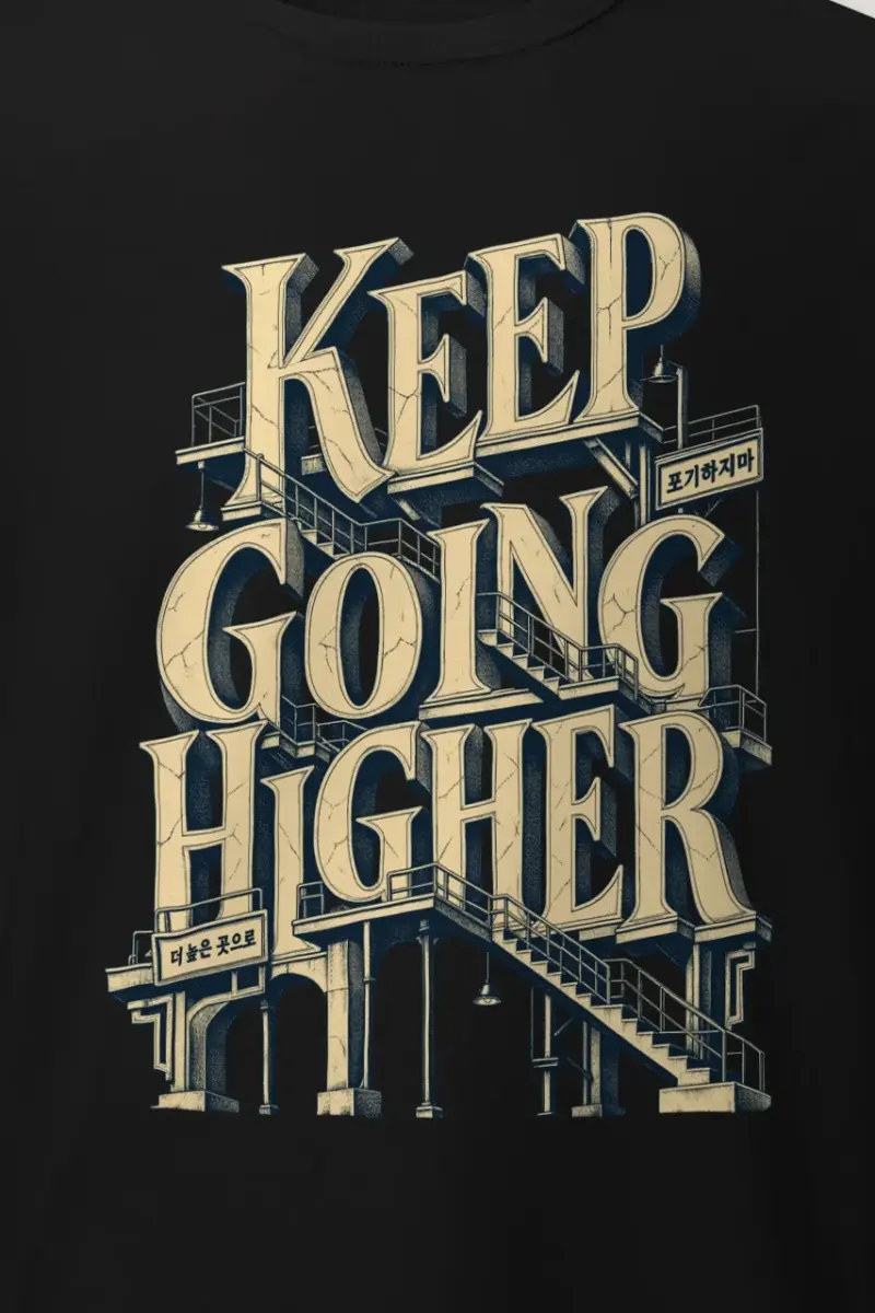 "Keep Going Higher" Heavyweight Unisex Crewneck T-shirt - the graphic up close