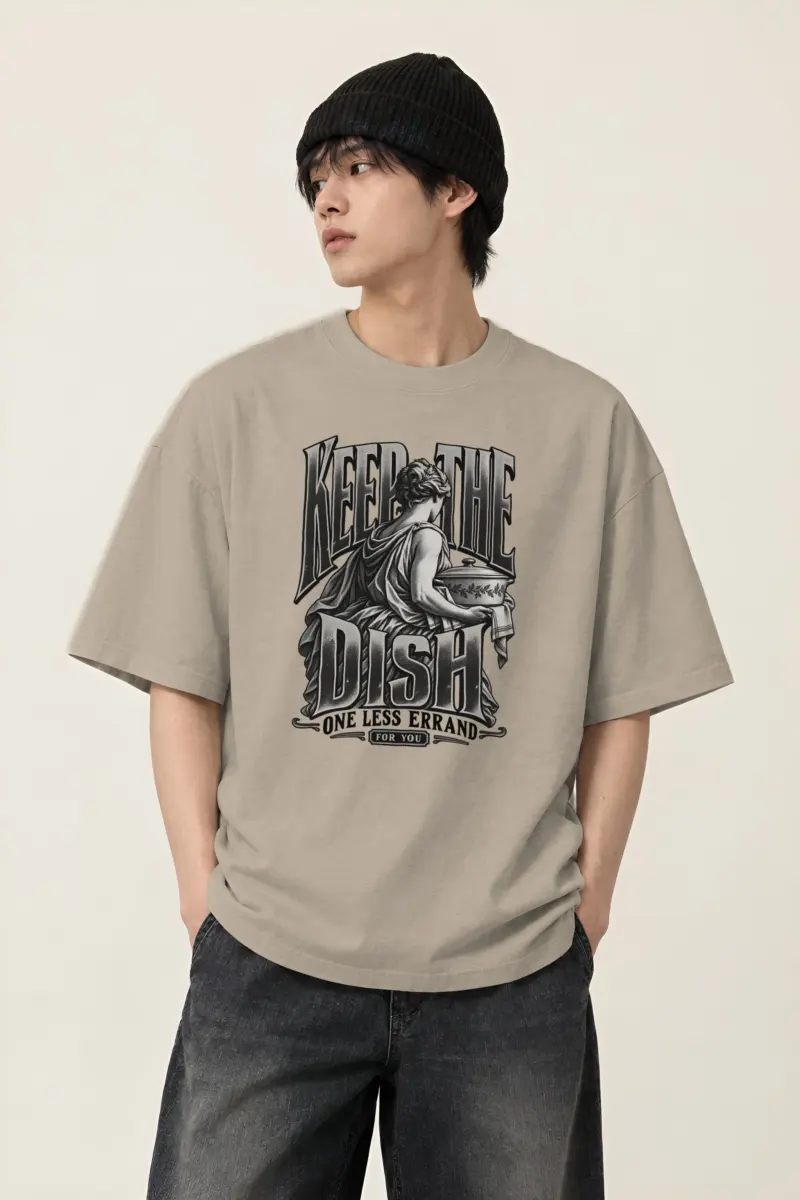 "Keep the Dish" Men's Oversized Heavyweight Crewneck T-Shirt