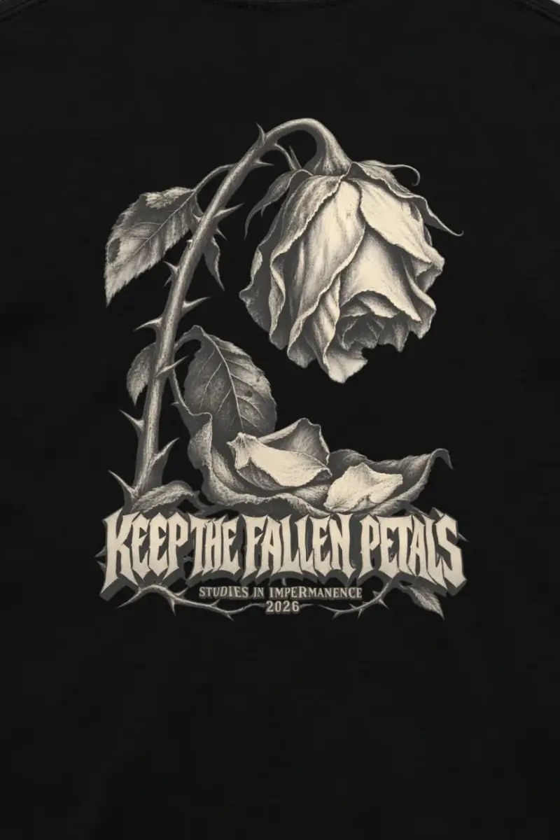 "KEEP THE FALLEN PETALS" Unisex Longsleeve T-shirt - the graphic up close