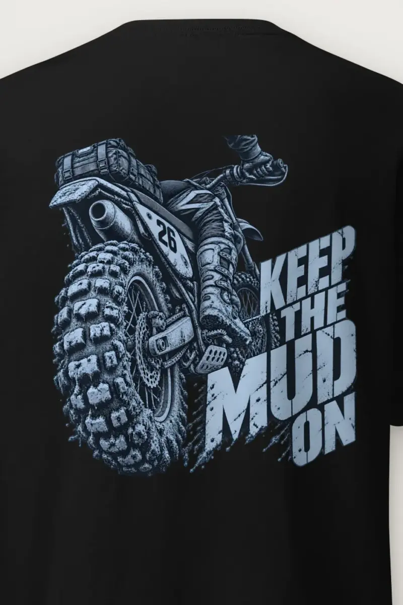 "Keep the Mud On" Heavyweight Unisex Crewneck T-shirt - the graphic up close