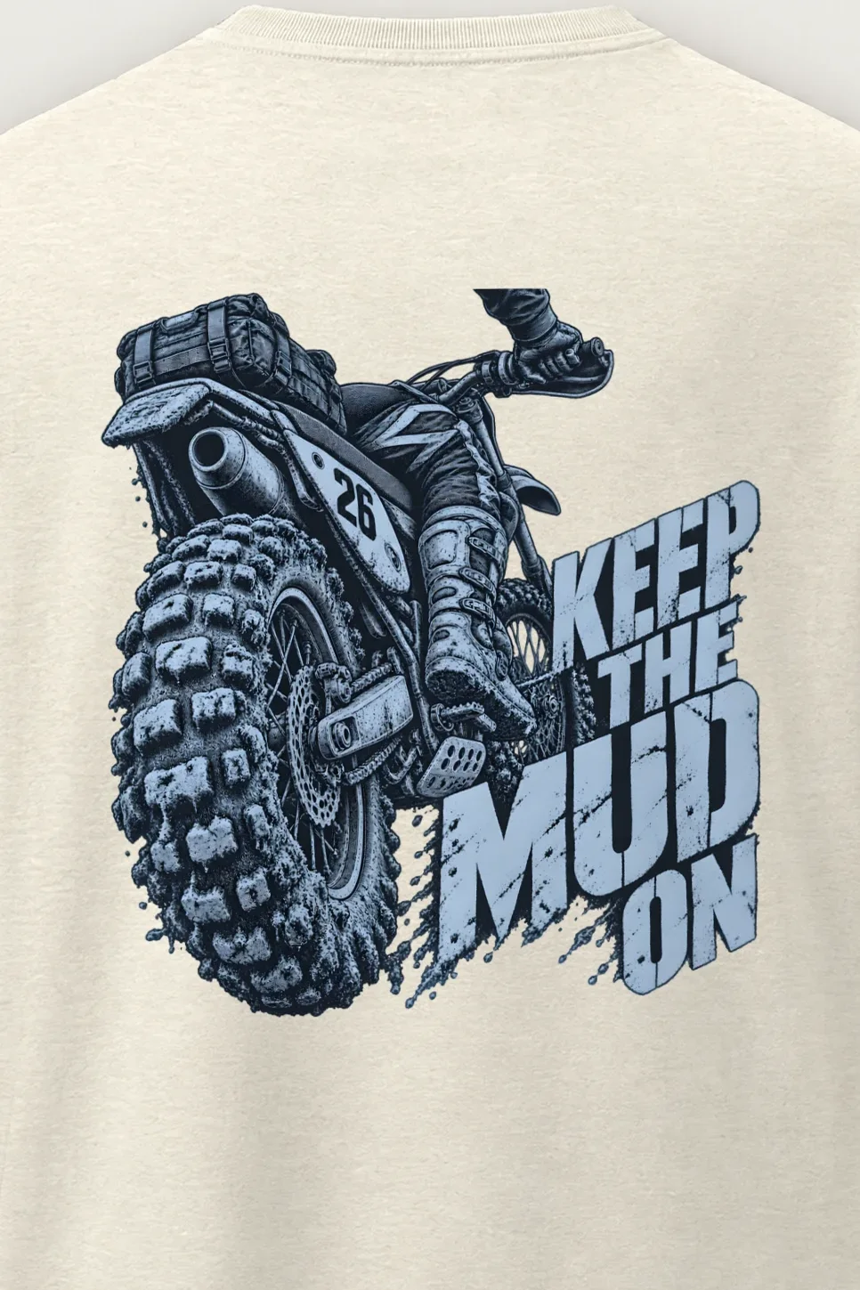 "Keep the Mud On" Men’s Oversized Heavyweight Crewneck T-Shirt - the graphic up close