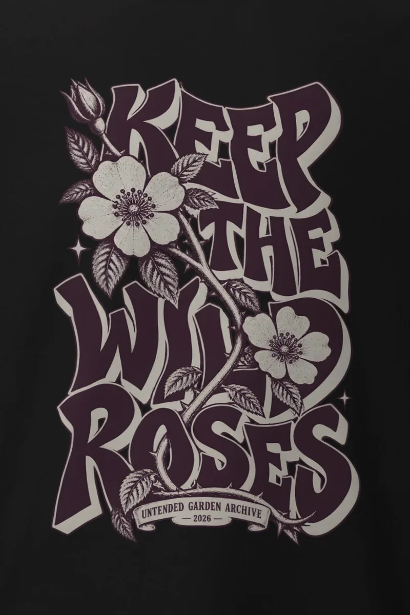 "Keep the Wild Roses" Heavyweight Unisex Crewneck T-shirt - the graphic up close
