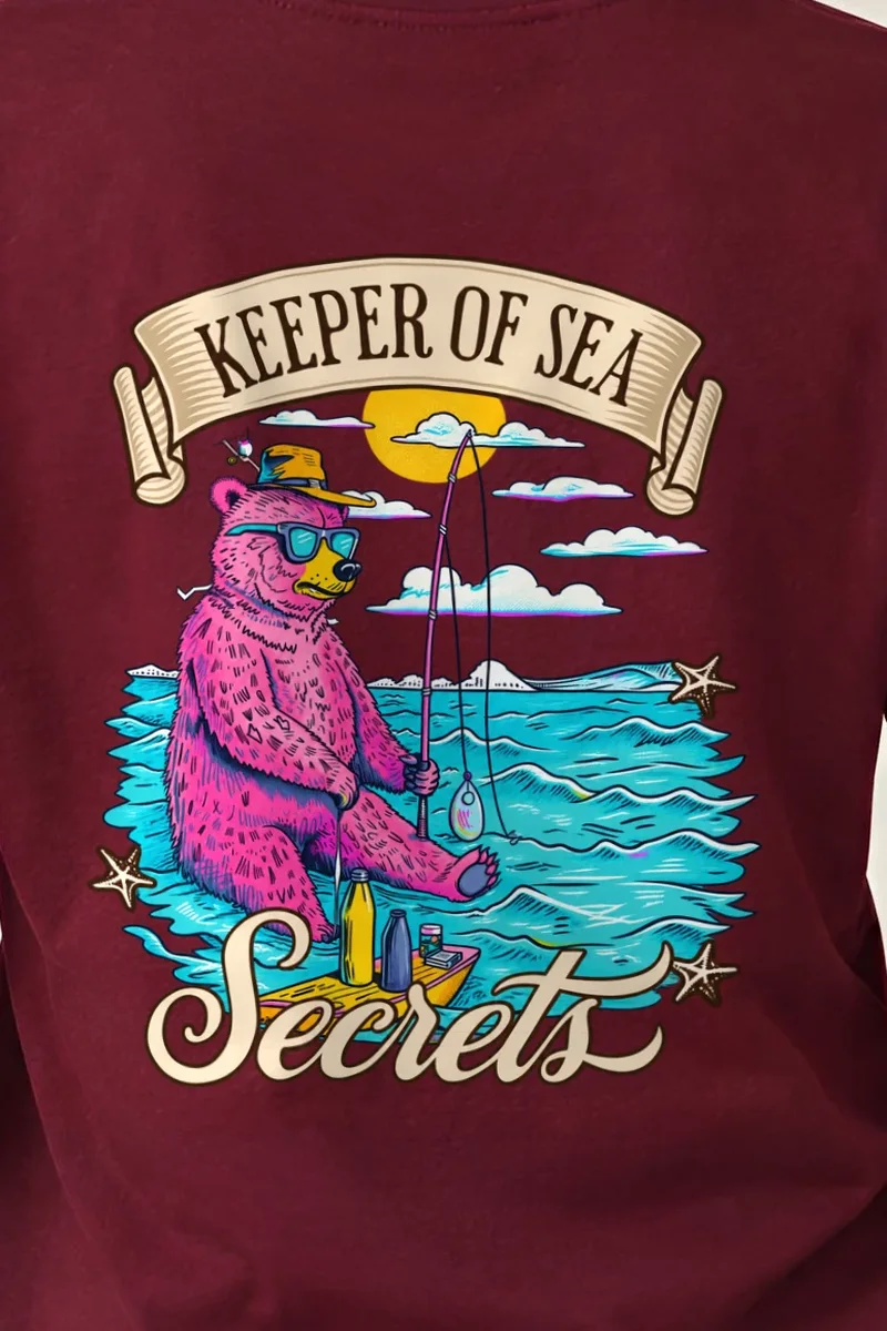 "Keeper Of Sea Secrets" Heavyweight Unisex Crewneck T-shirt - the graphic up close