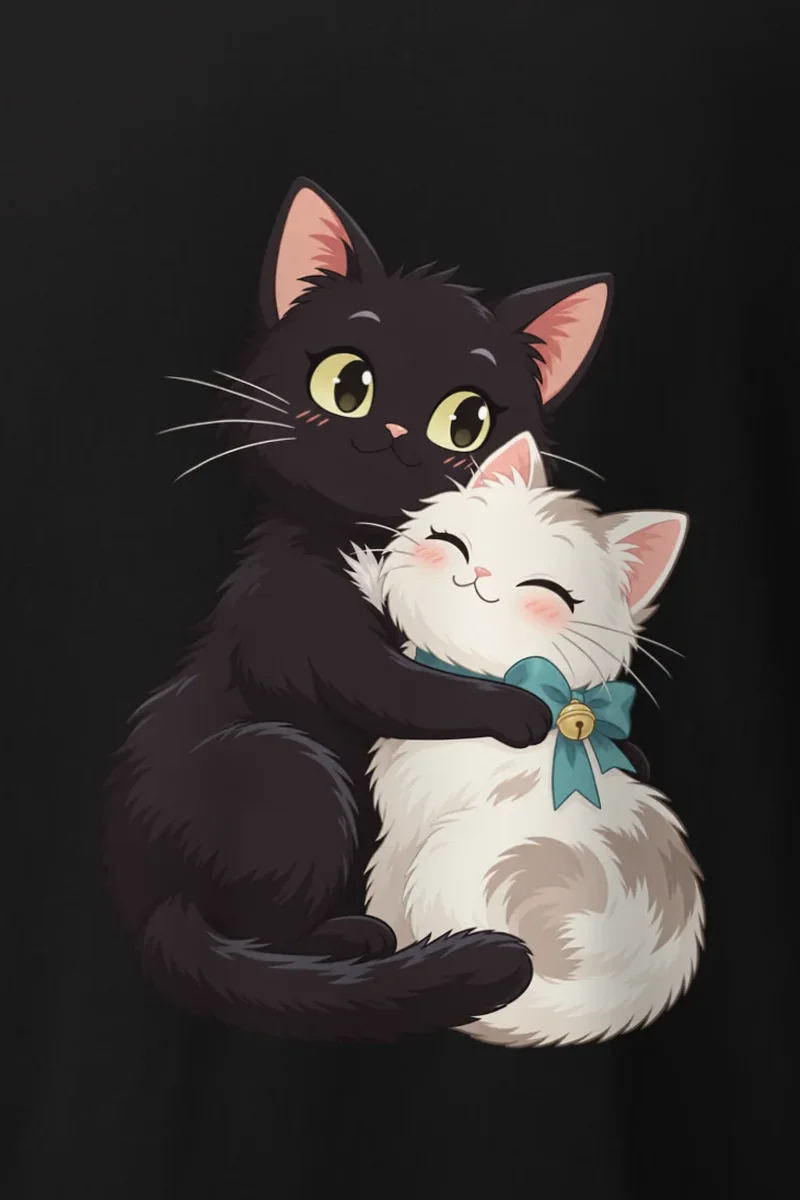 "Kitten Hug Blue Bow" Heavyweight Unisex Crewneck T-shirt