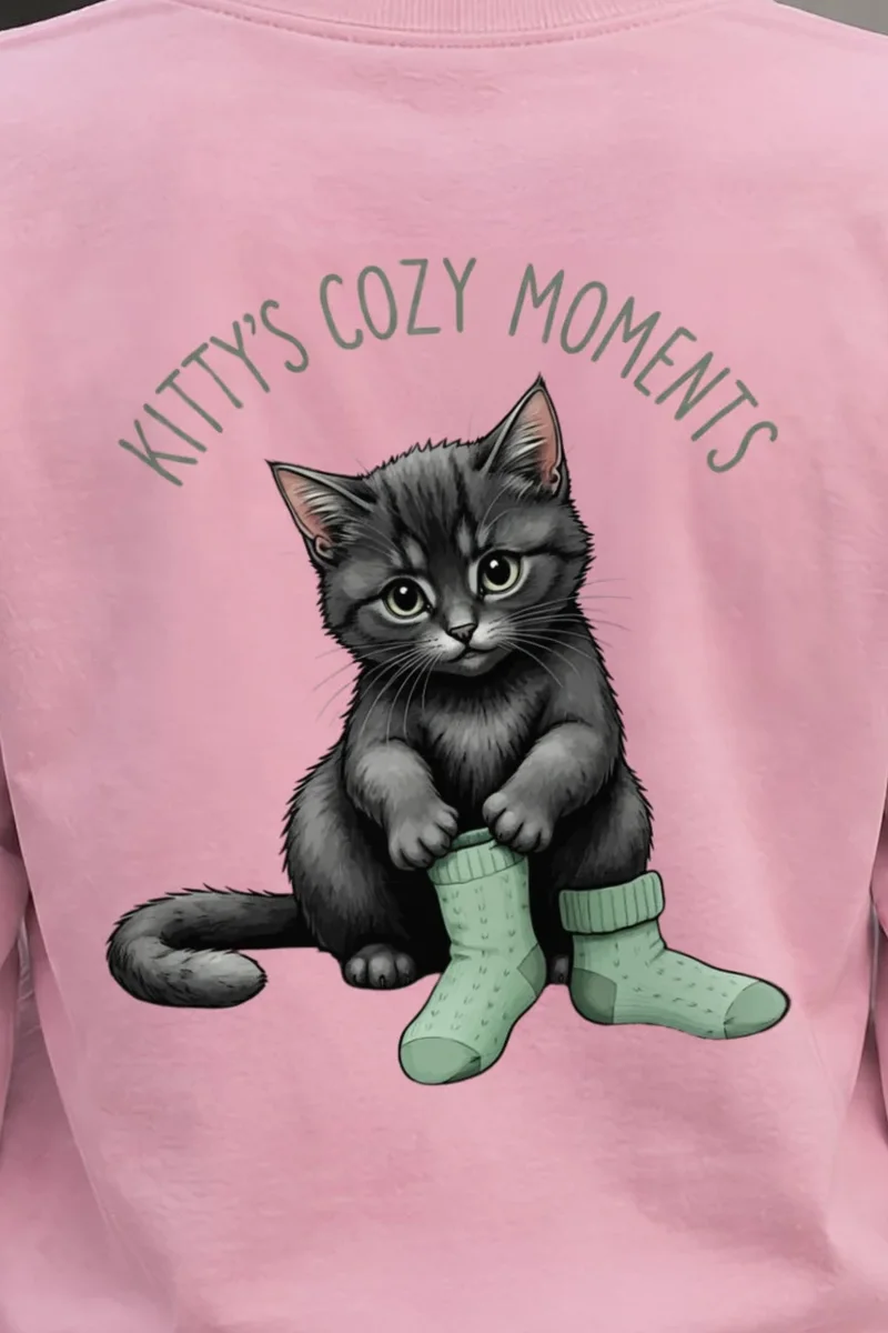 "Kitty’s Cozy Moments" Unisex Longsleeve T-shirt - the graphic up close