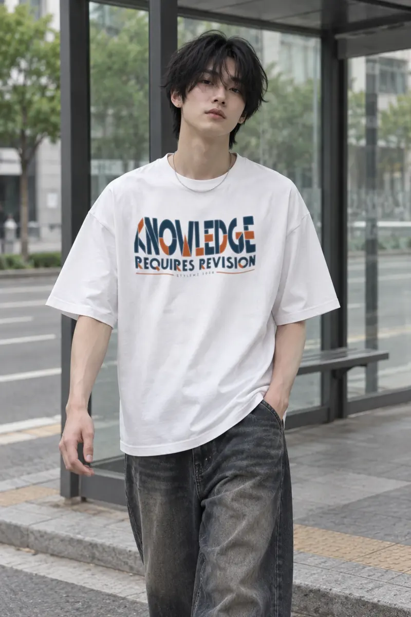"Knowledge Requires Revision" Men's Oversized Heavyweight Crewneck T-Shirt