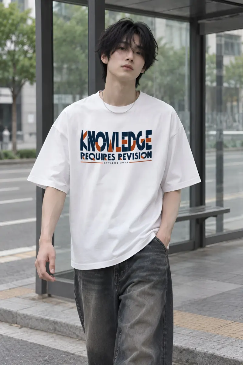 "Knowledge Requires Revision" Men's Oversized Heavyweight Crewneck T-Shirt