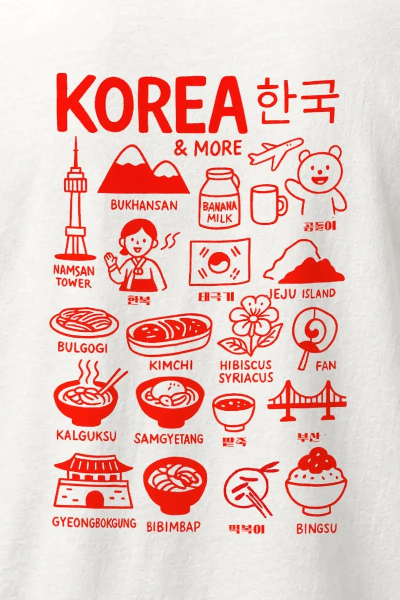 "Korean Culture Doodle" Heavyweight Unisex Crewneck T-shirt