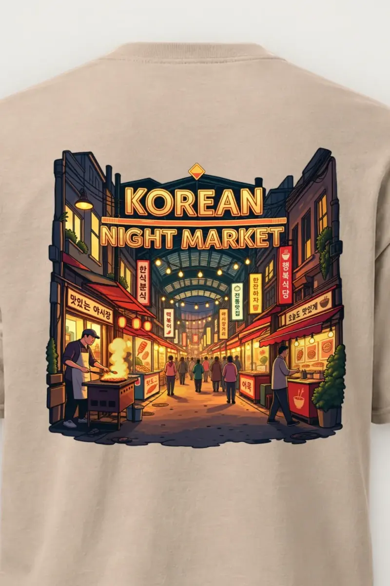 "Korean Night Market" Heavyweight Unisex Crewneck T-shirt