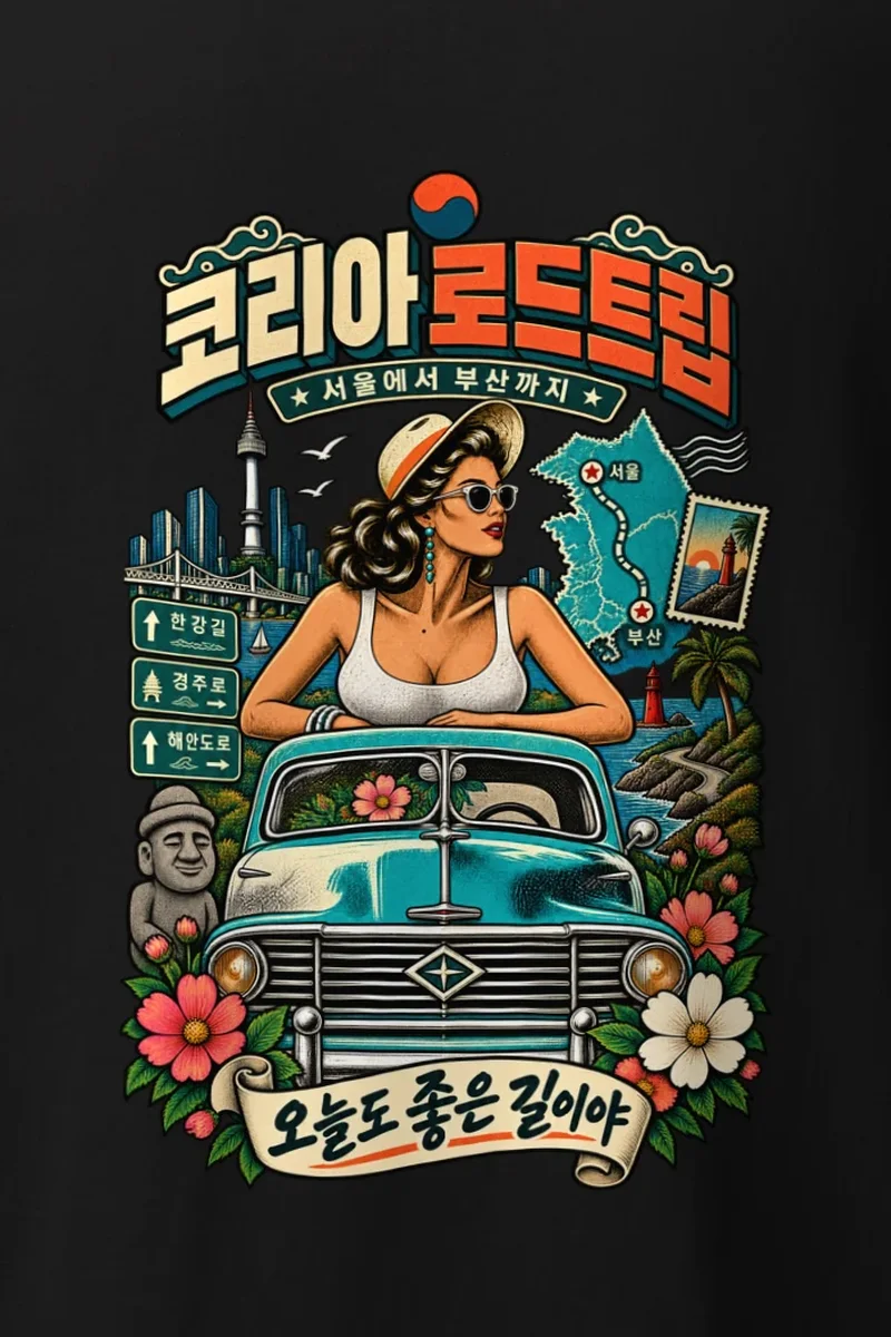 "Korean Road Trip" Heavyweight Unisex Crewneck T-shirt