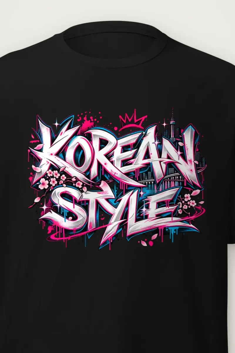 "Graffiti City Blossom" Heavyweight Unisex Crewneck T-shirt - the graphic up close