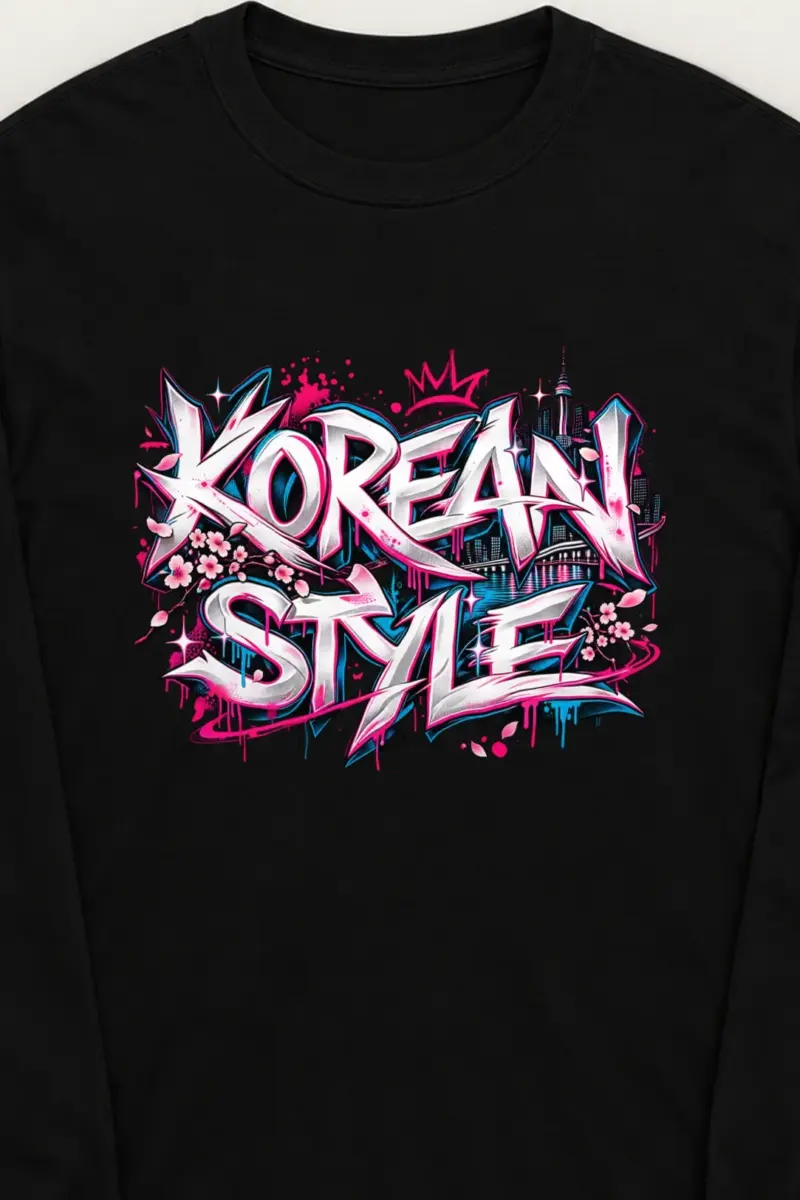 "Beveled Graffiti Korean Style" Unisex Longsleeve T-shirt - the graphic up close