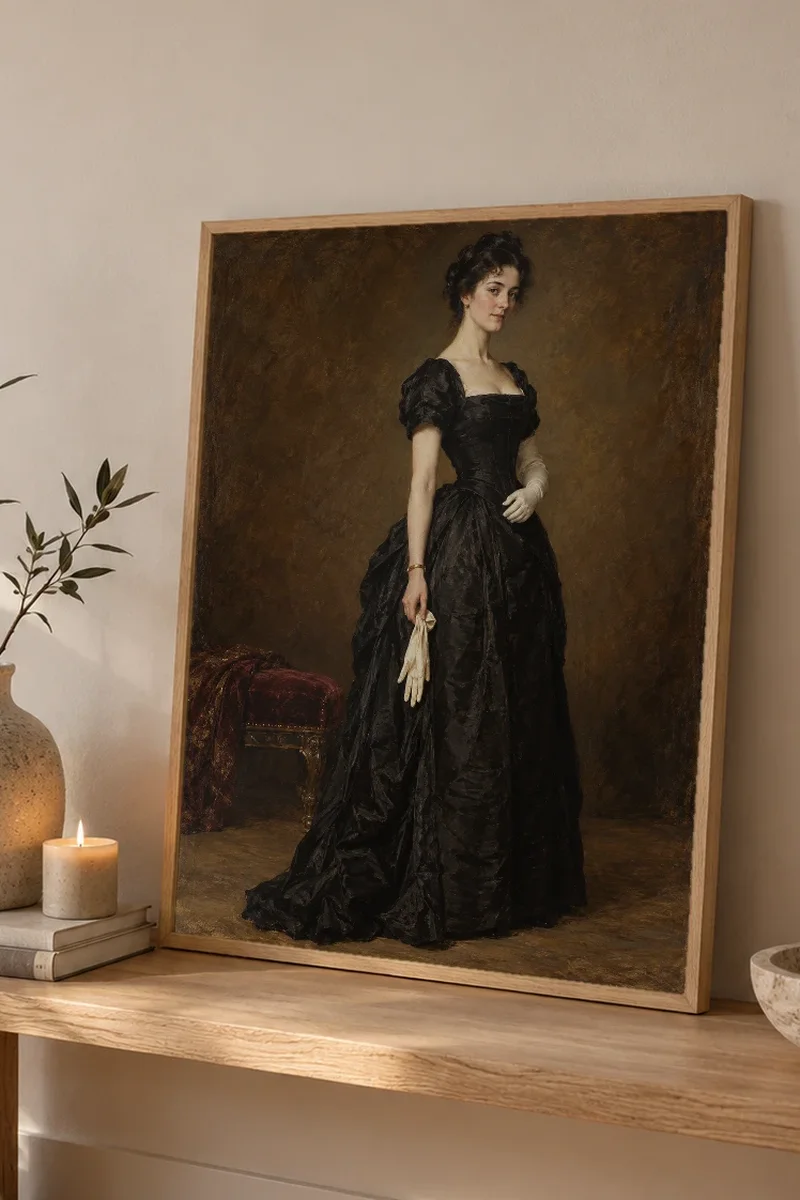 "Lady in Black Satin" Premium Wooden Framed Poster - the graphic up close