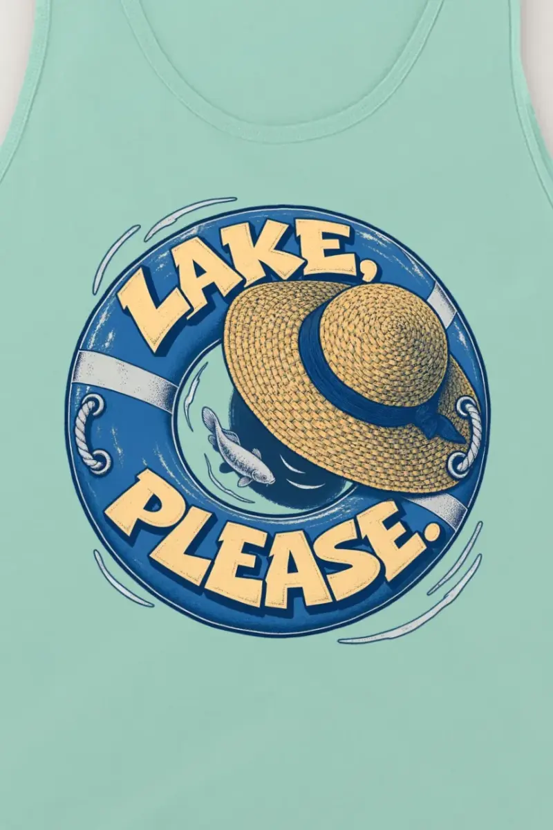 "Lake, Please" Unisex Jersey Tank - the graphic up close