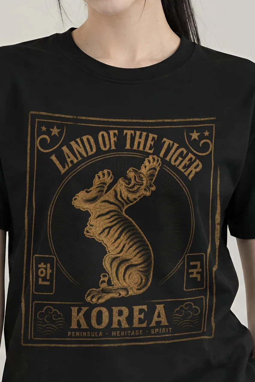 "Land of tiger" Heavyweight Unisex Crewneck T-shirt - the graphic up close