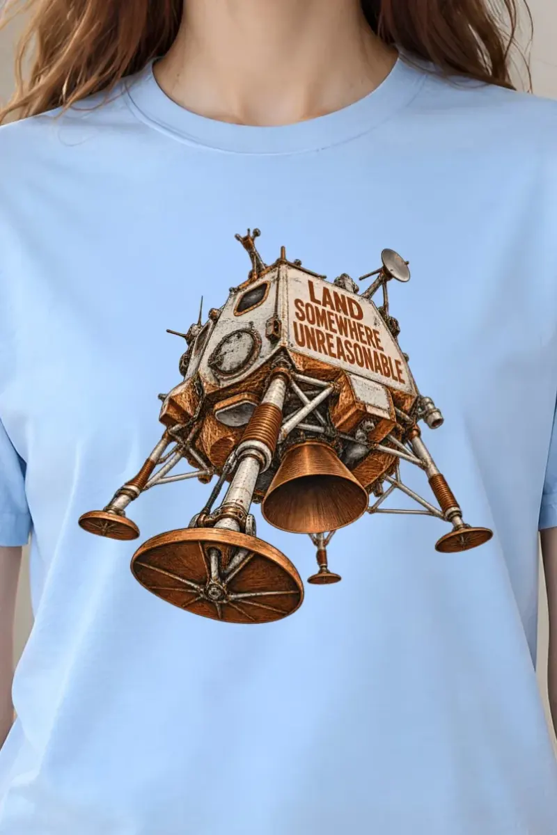 "Land Somewhere Unreasonable" Heavyweight Unisex Crewneck T-shirt - the graphic up close