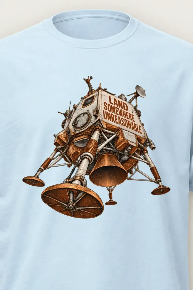 "Land Somewhere Unreasonable" Heavyweight Unisex Crewneck T-shirt - the graphic up close