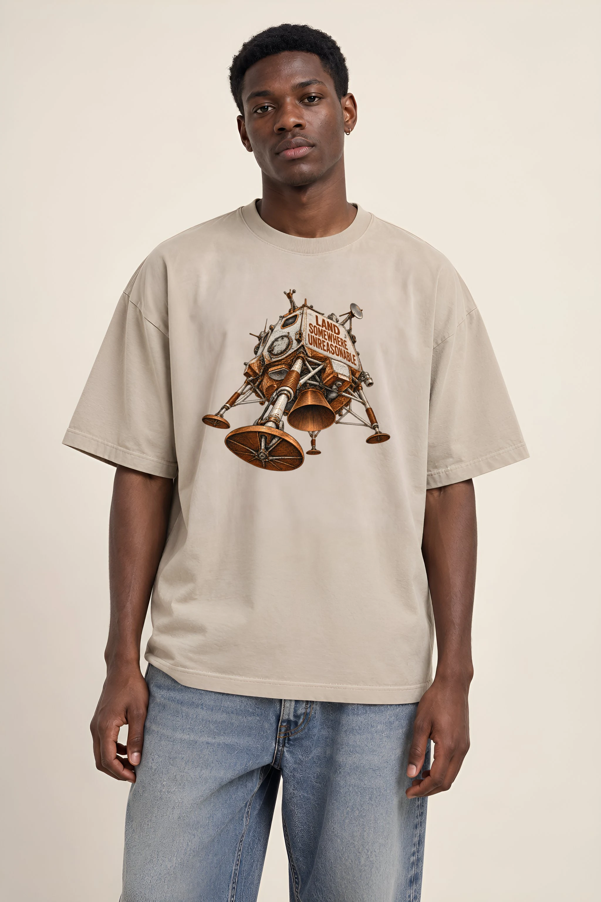 "Land Somewhere Unreasonable" Men's Oversized Heavyweight Crewneck T-Shirt
