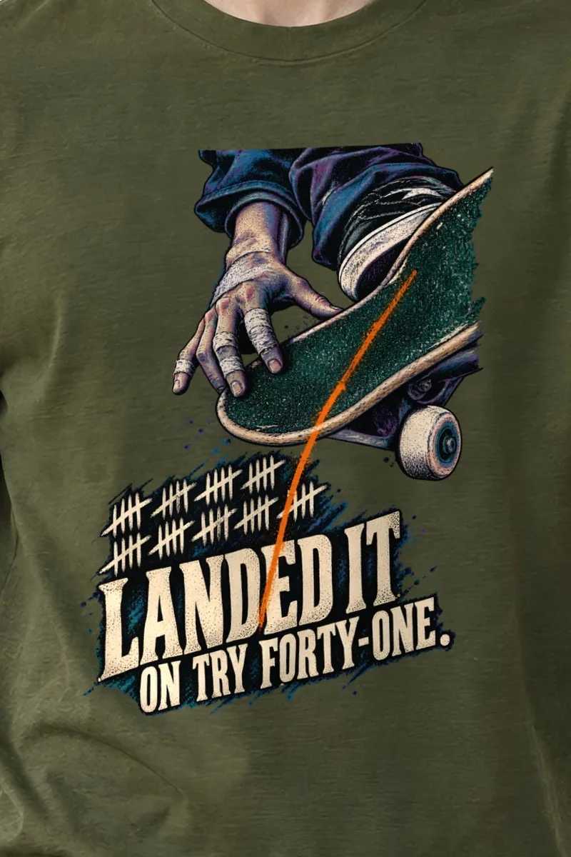 "Landed It" Heavyweight Unisex Crewneck T-shirt - the graphic up close