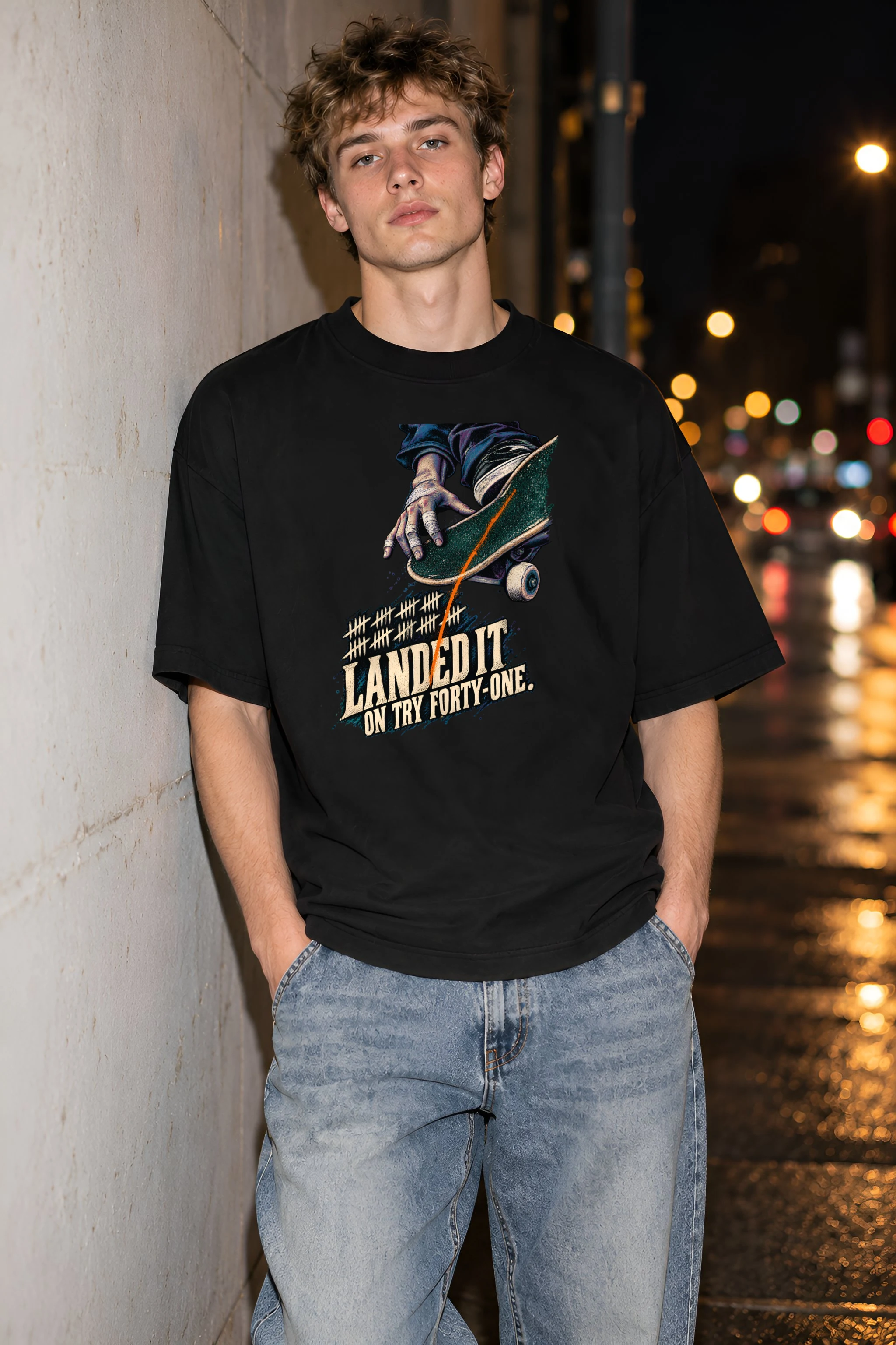 "Landed It" Unisex Oversized Heavyweight Crewneck T-Shirt