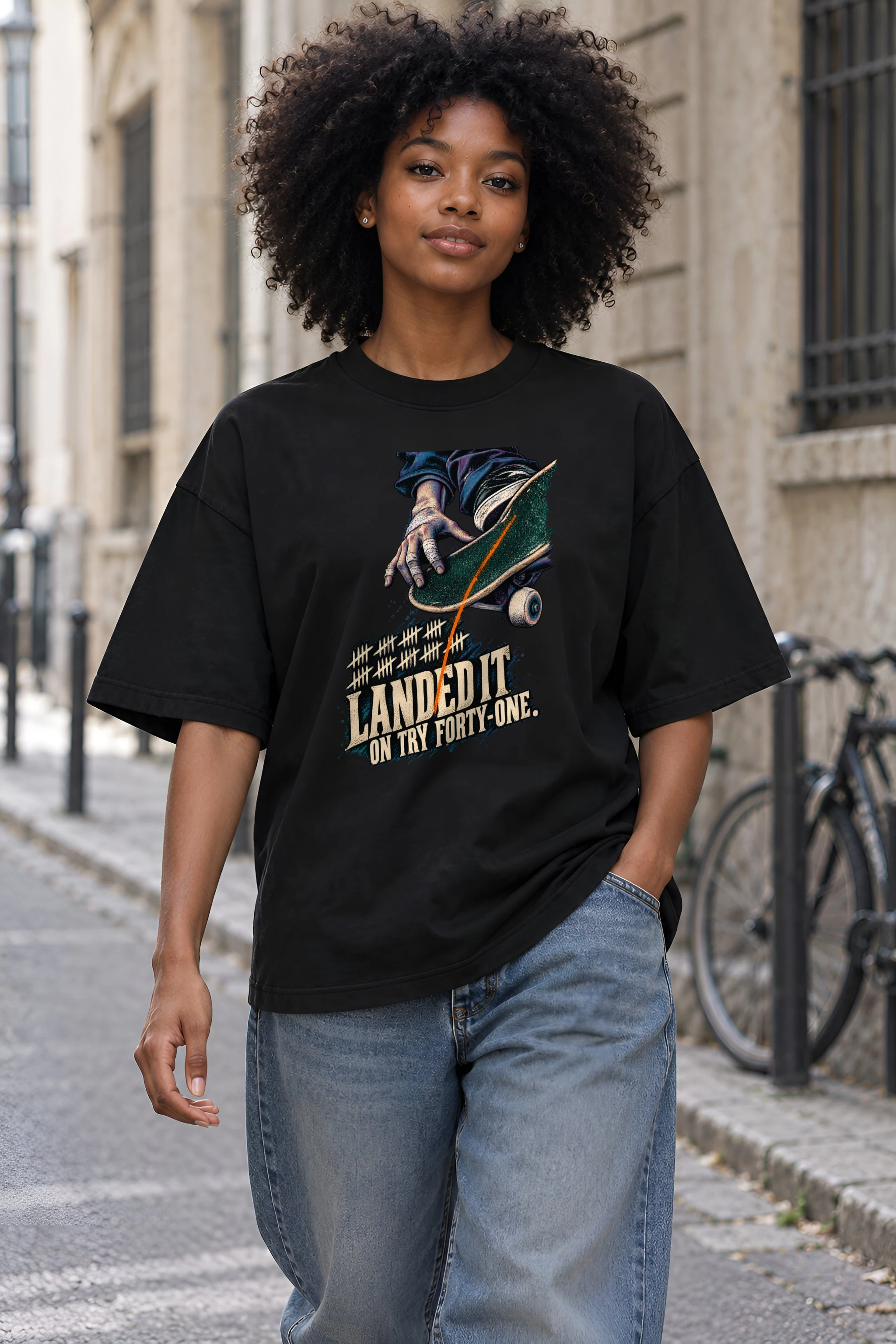 "Landed It" Unisex Oversized Heavyweight Crewneck T-Shirt