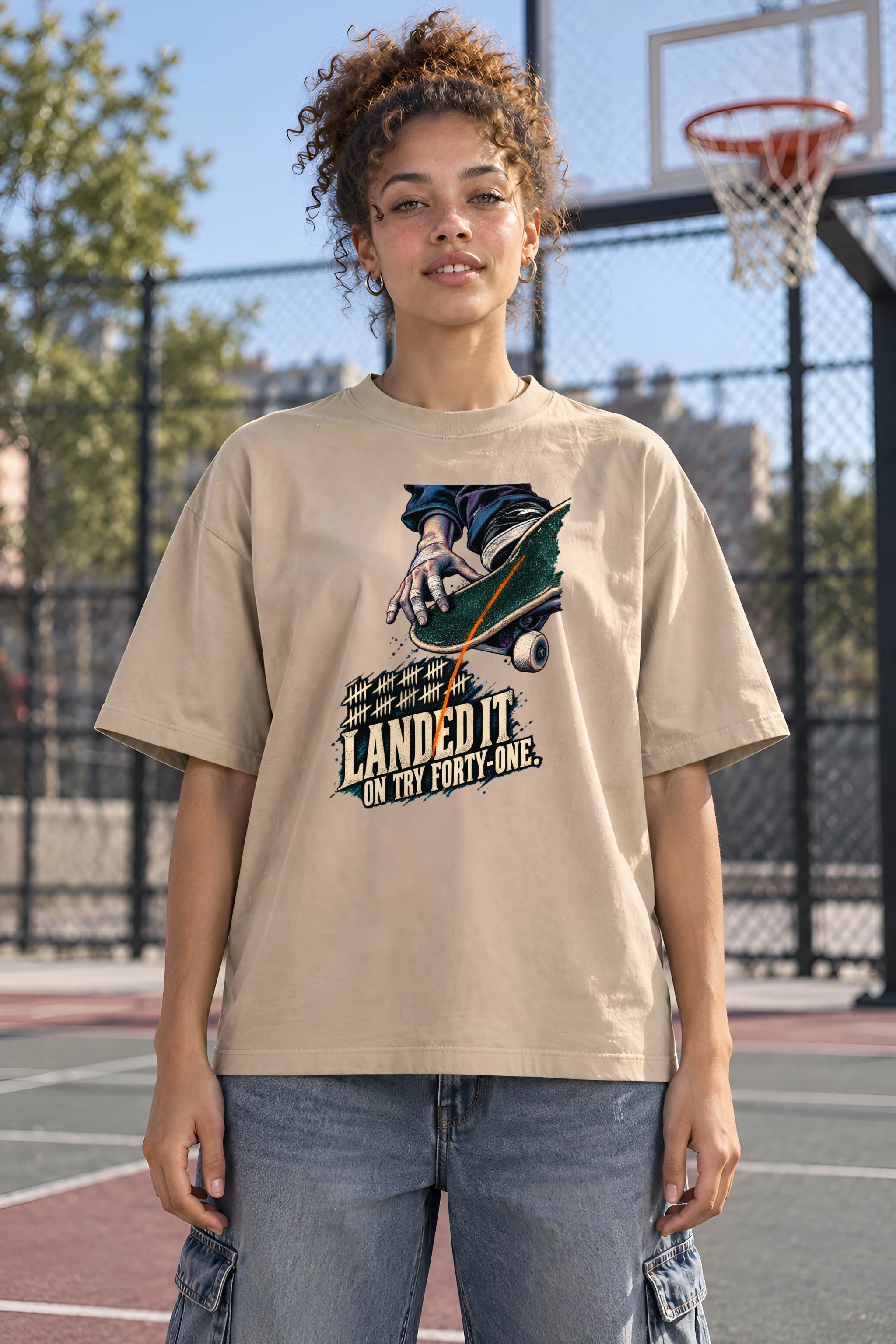 "Landed It" Unisex Oversized Heavyweight Crewneck T-Shirt