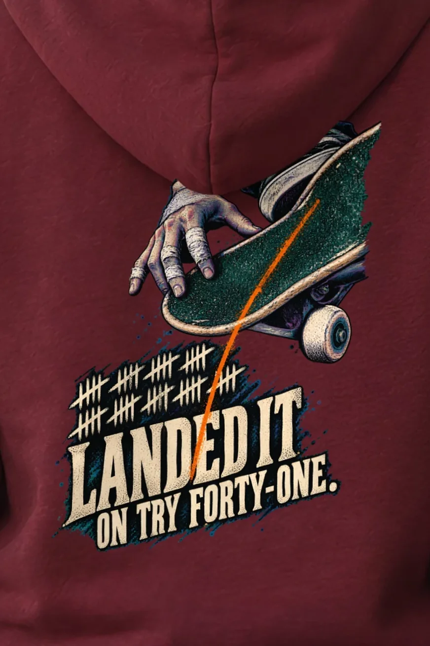 "Landed It" Unisex Pullover Hoodie - the graphic up close