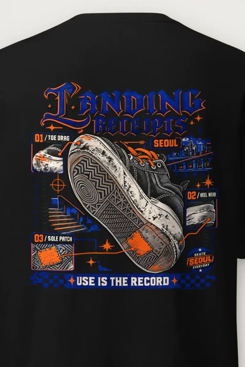 "Landing Receipts" Heavyweight Unisex Crewneck T-shirt - the graphic up close