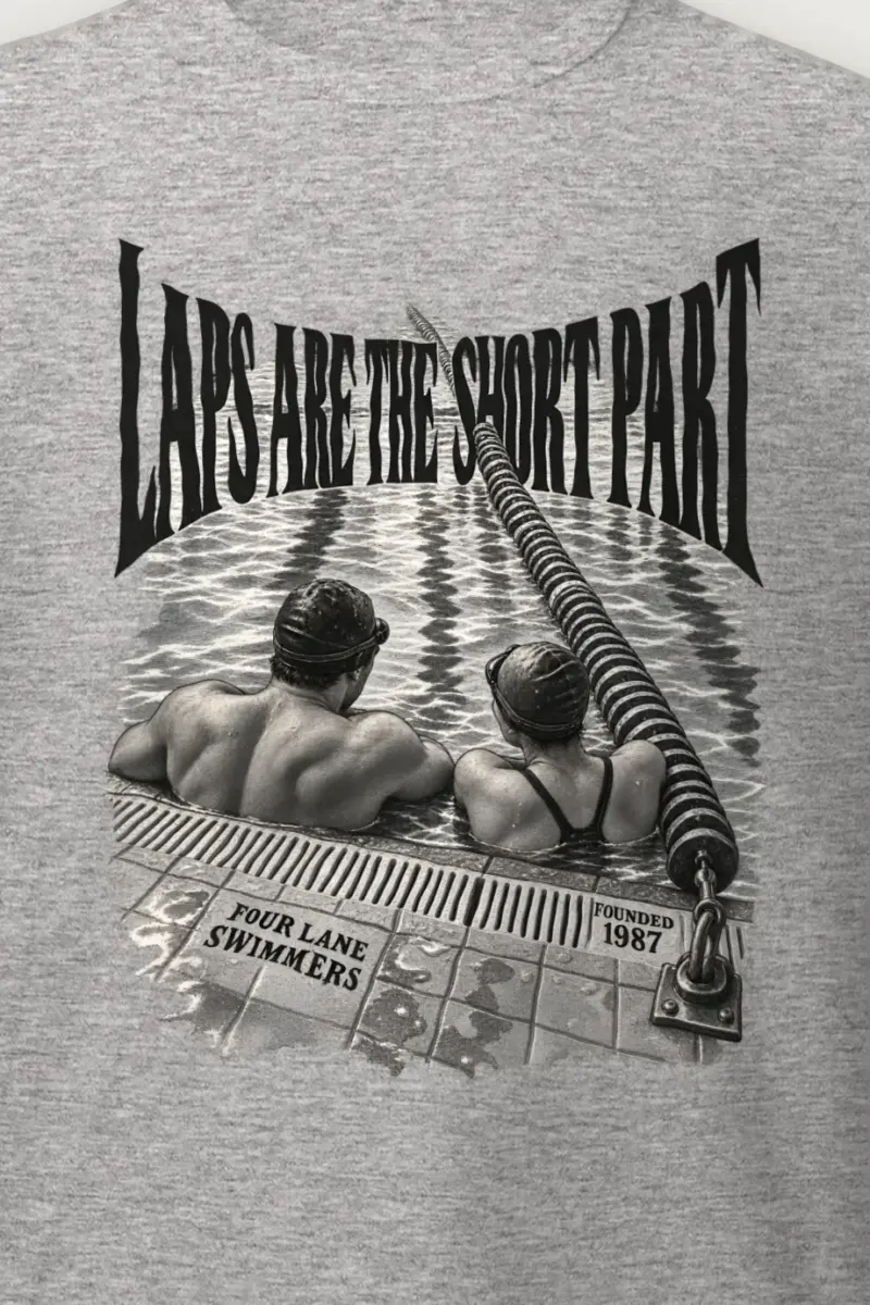 "Laps Are the Short Part" Heavyweight Unisex Crewneck T-shirt - the graphic up close