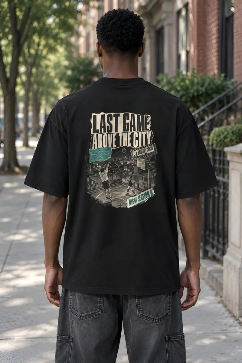 "Last Game Above the City" Men's Oversized Heavyweight Crewneck T-Shirt