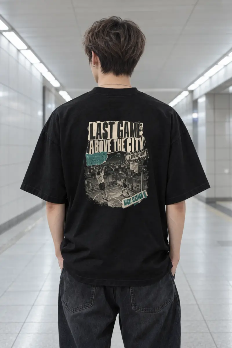 "Last Game Above the City" Men's Oversized Heavyweight Crewneck T-Shirt