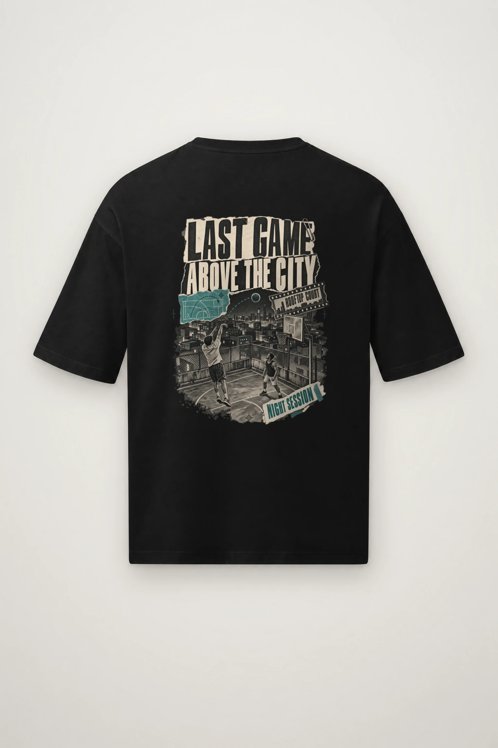 "Last Game Above the City" Men's Oversized Heavyweight Crewneck T-Shirt