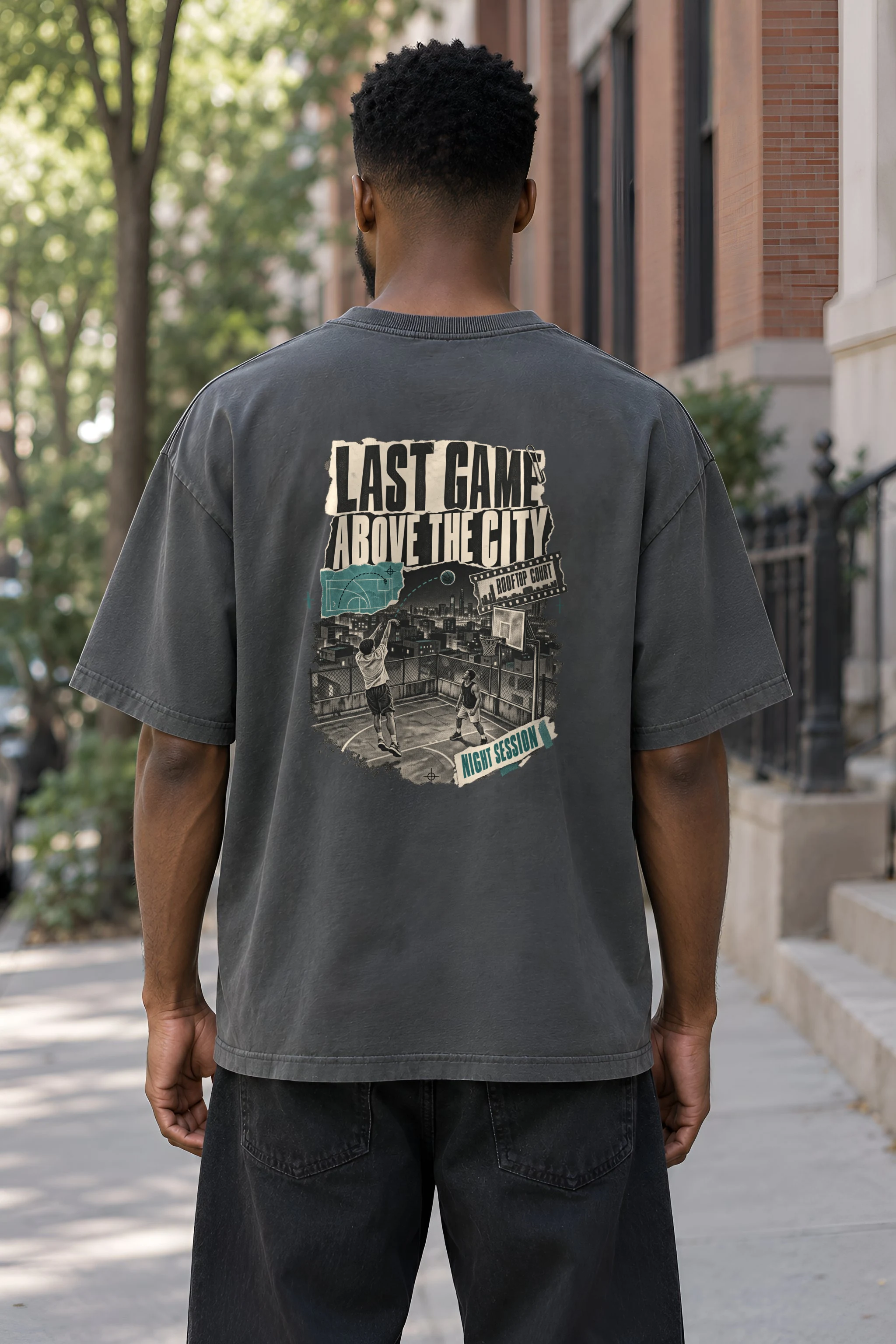 "Last Game Above the City" Unisex Oversized Heavyweight Crewneck T-Shirt