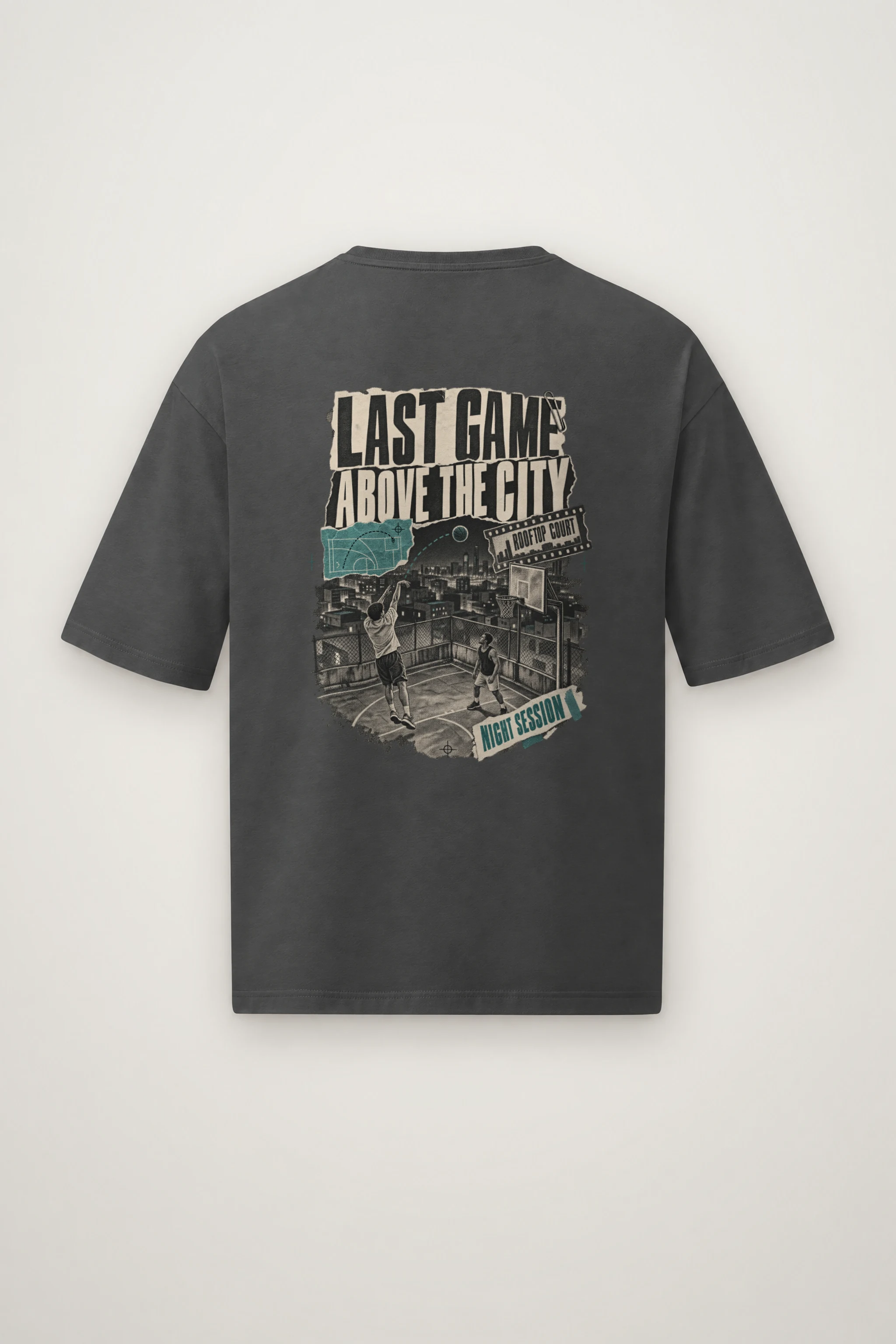 "Last Game Above the City" Men's Oversized Heavyweight Crewneck T-Shirt