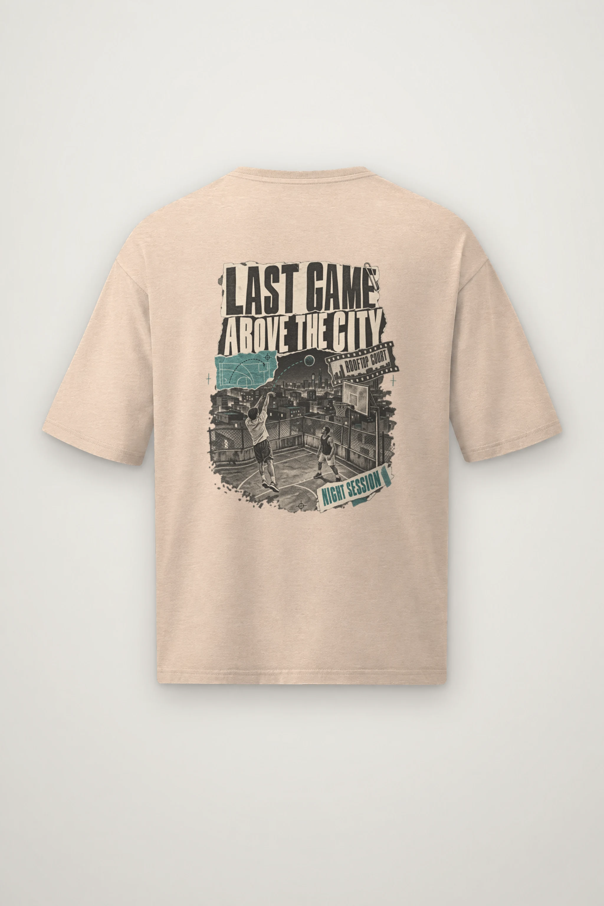"Last Game Above the City" Men's Oversized Heavyweight Crewneck T-Shirt