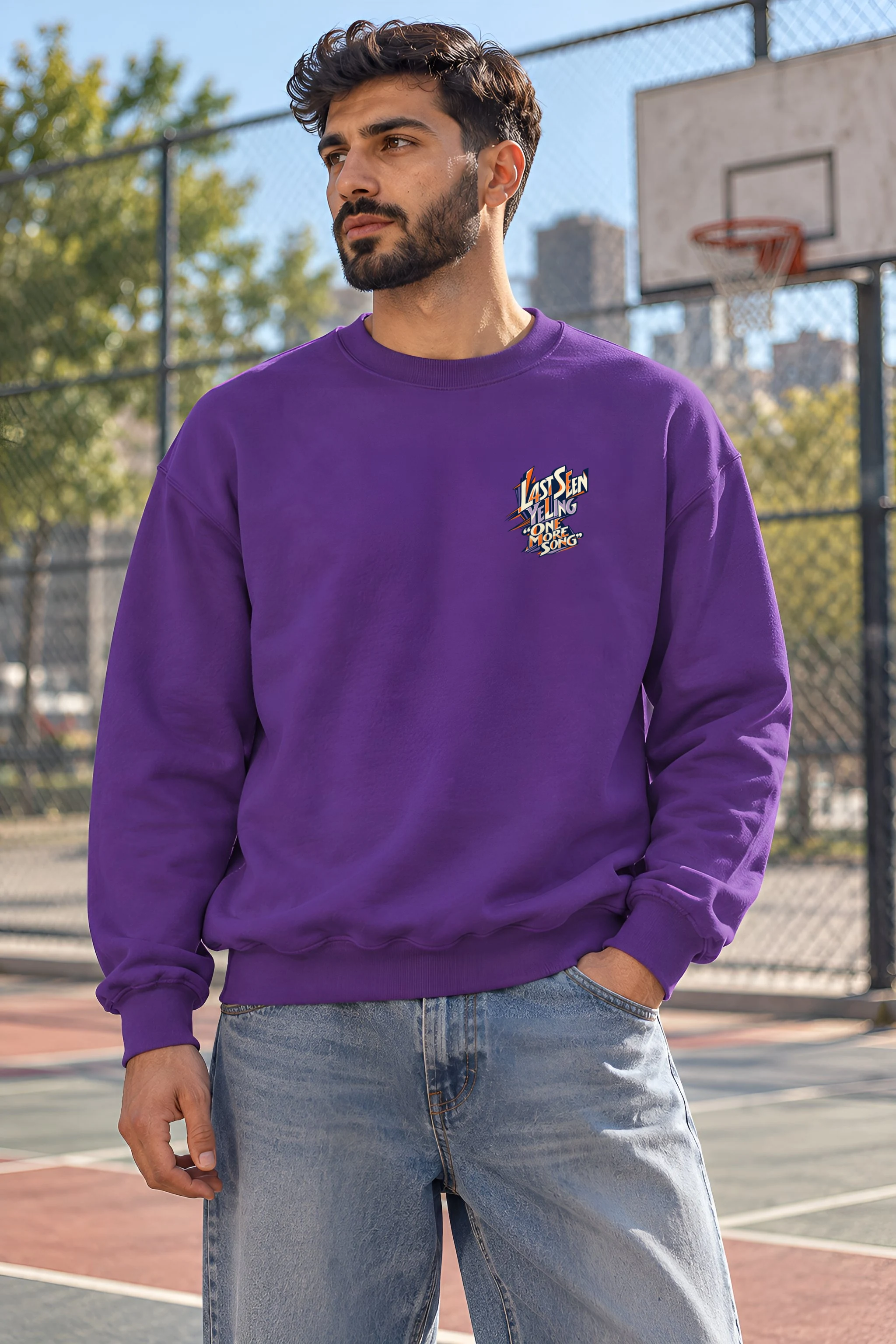"Last Seen Yelling One More Song" Heavy Blend Unisex Crewneck Sweatshirt