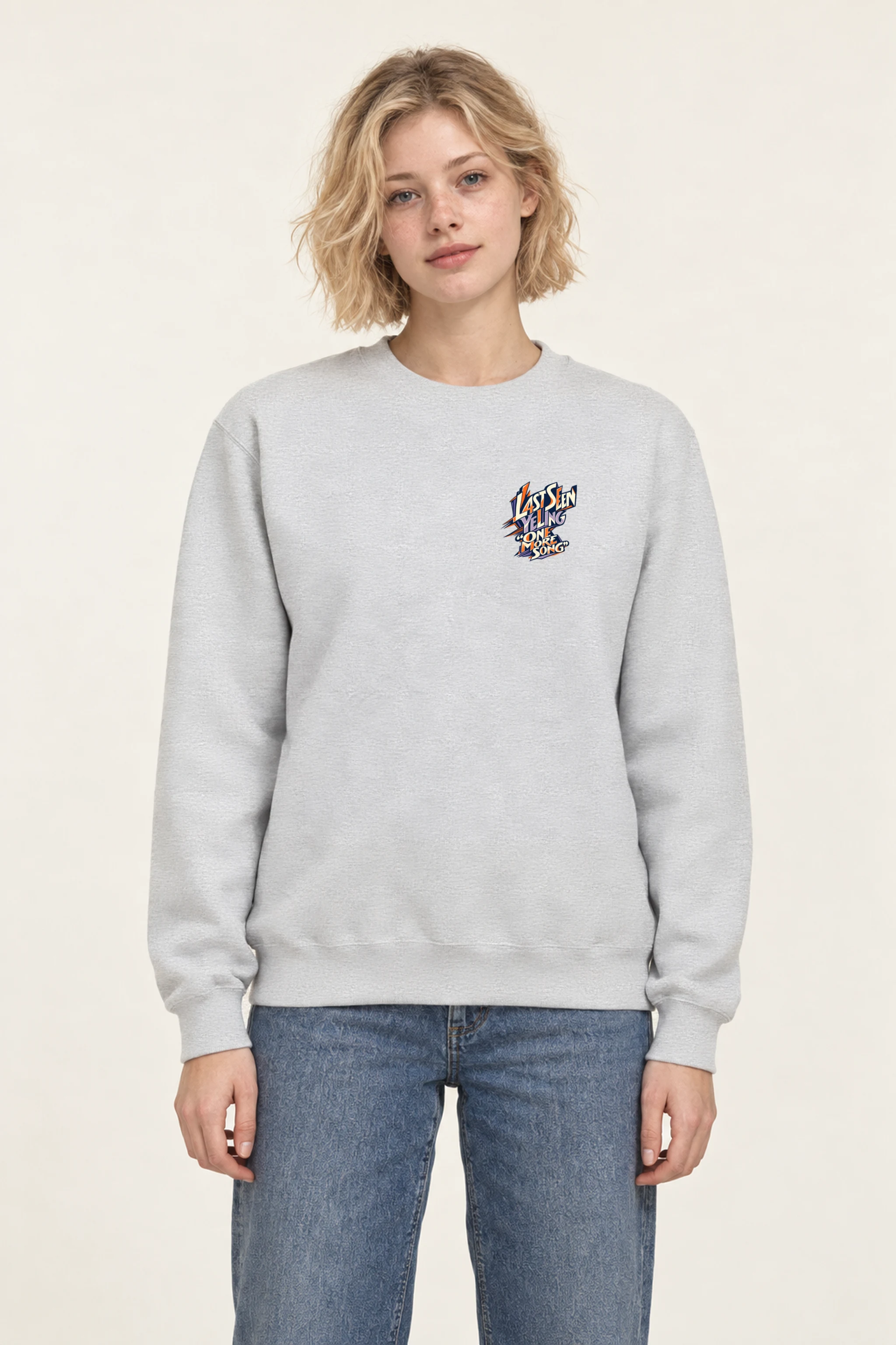 "Last Seen Yelling One More Song" Heavy Blend Unisex Crewneck Sweatshirt