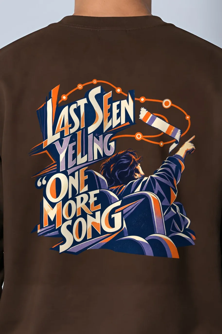 "Last Seen Yelling One More Song" Heavy Blend Unisex Crewneck Sweatshirt - the graphic up close
