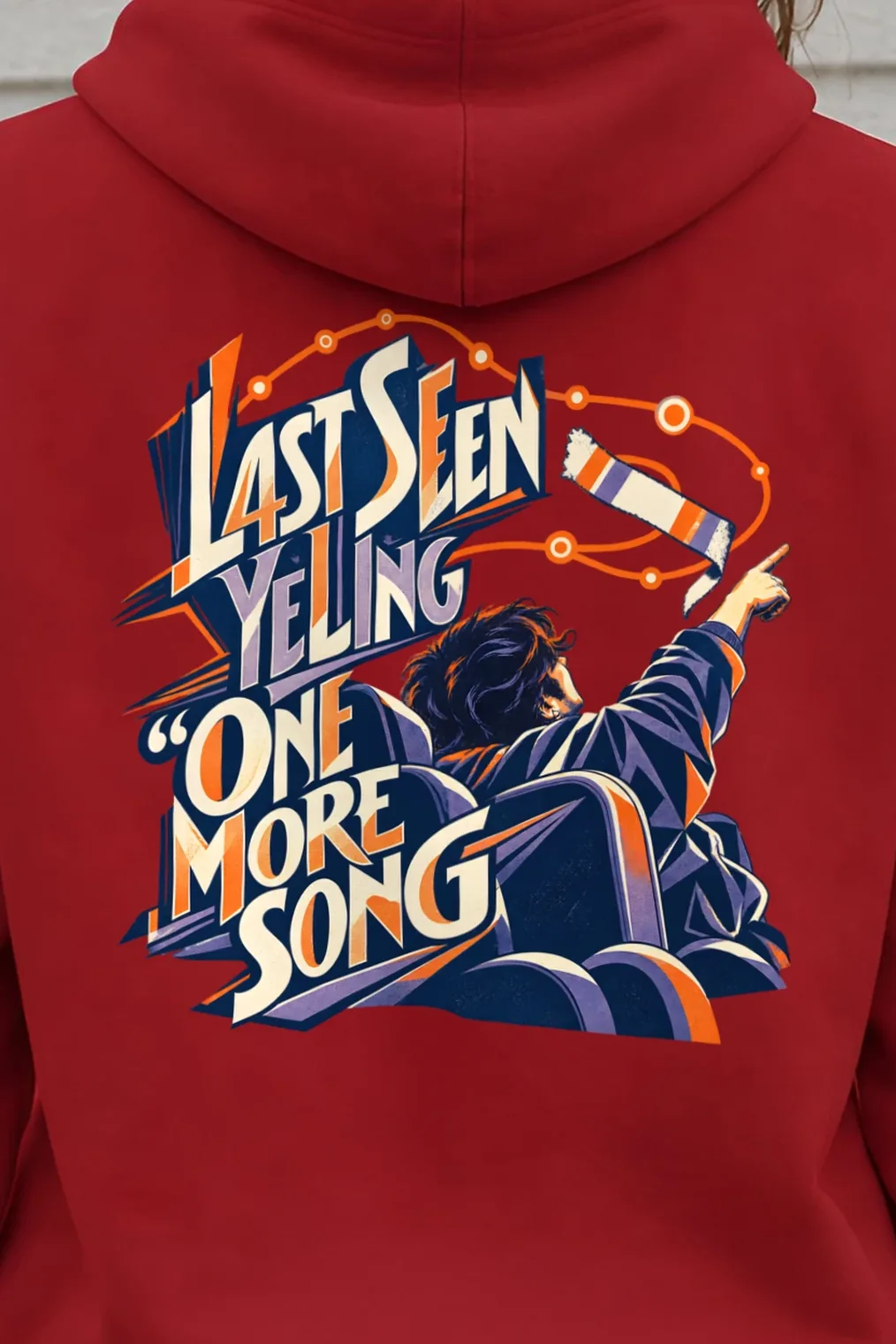 "Last Seen Yelling One More Song" Heavy Blend Unisex Pullover Hoodie - the graphic up close