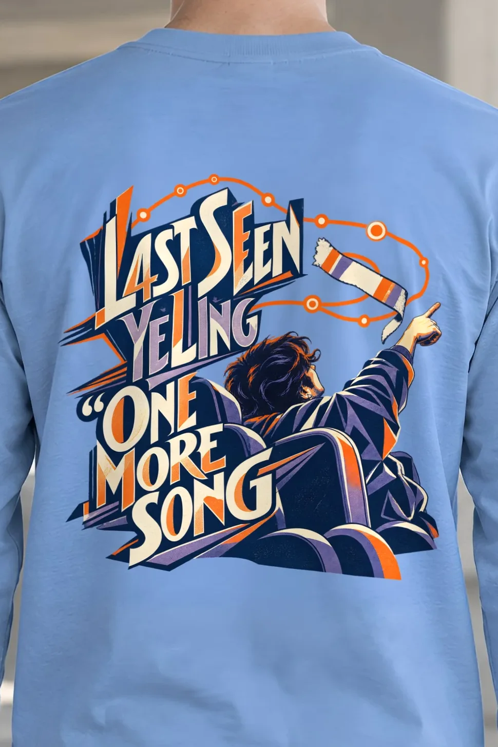 "Last Seen Yelling One More Song" Unisex Longsleeve T-shirt - the graphic up close