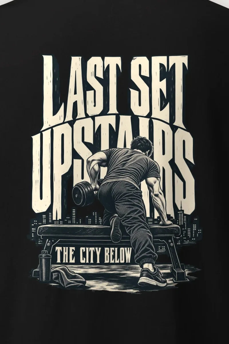 "Last Set Upstairs" Heavyweight Unisex Crewneck T-shirt - the graphic up close