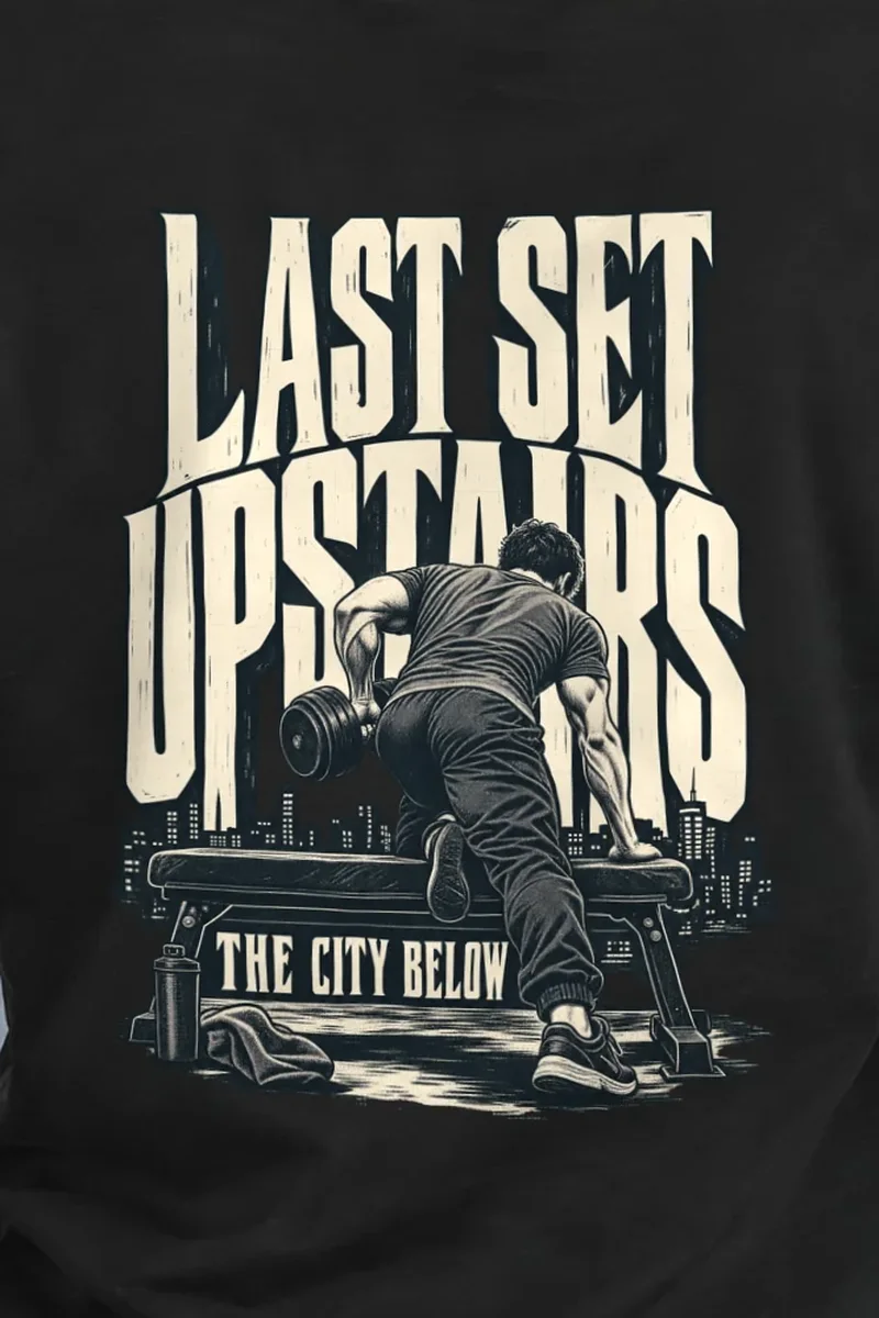 "Last Set Upstairs" Heavyweight Unisex Crewneck T-shirt - the graphic up close