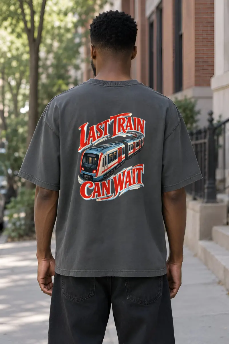"Last Train Can Wait" Unisex Oversized Heavyweight Crewneck T-Shirt