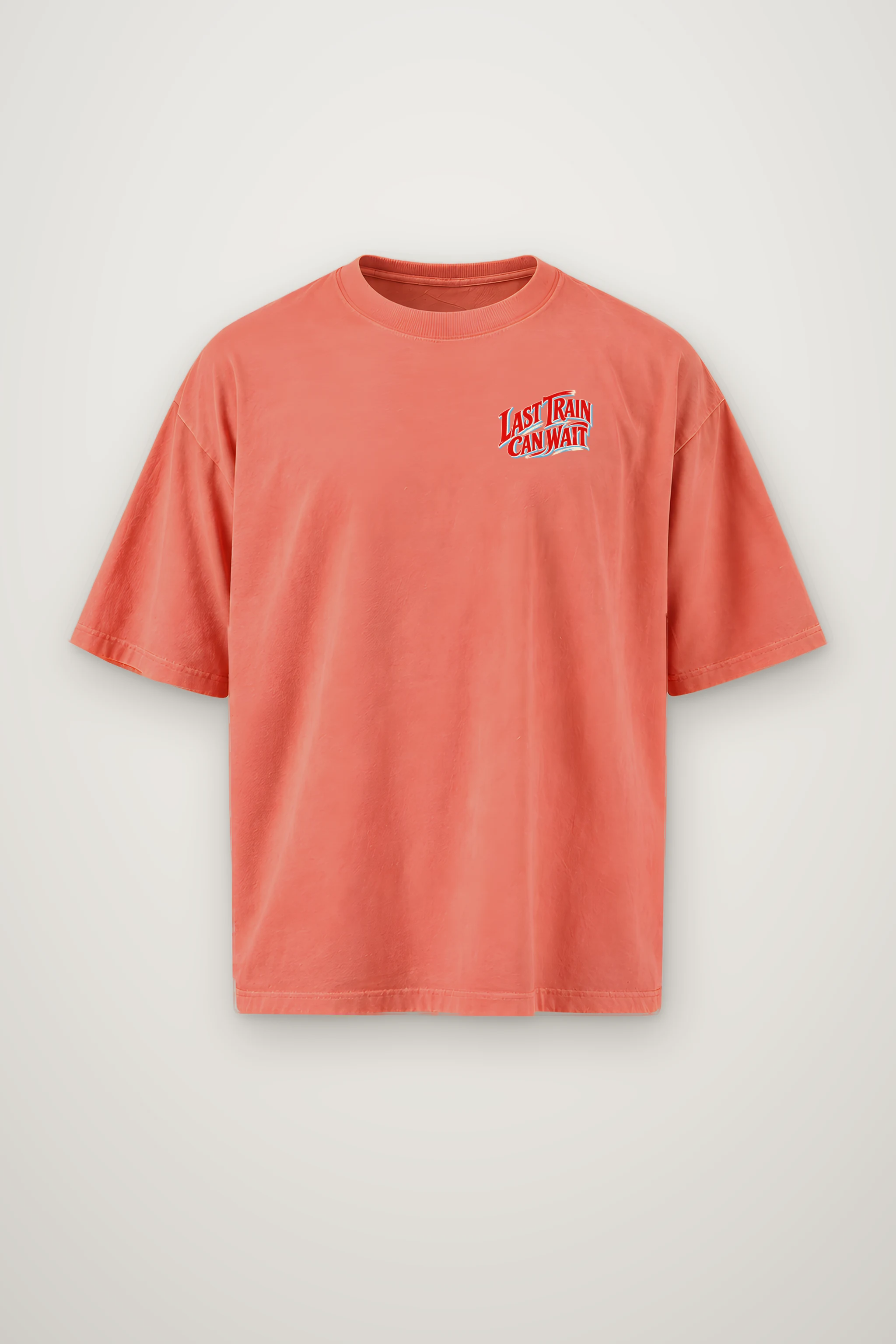"Last Train Can Wait" Men's Oversized Heavyweight Crewneck T-Shirt