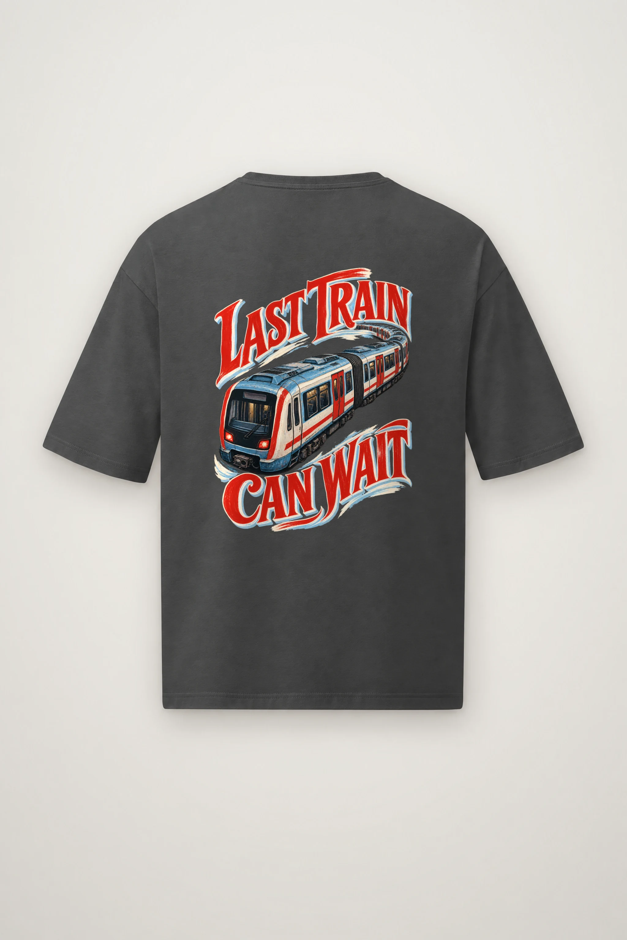 "Last Train Can Wait" Men's Oversized Heavyweight Crewneck T-Shirt