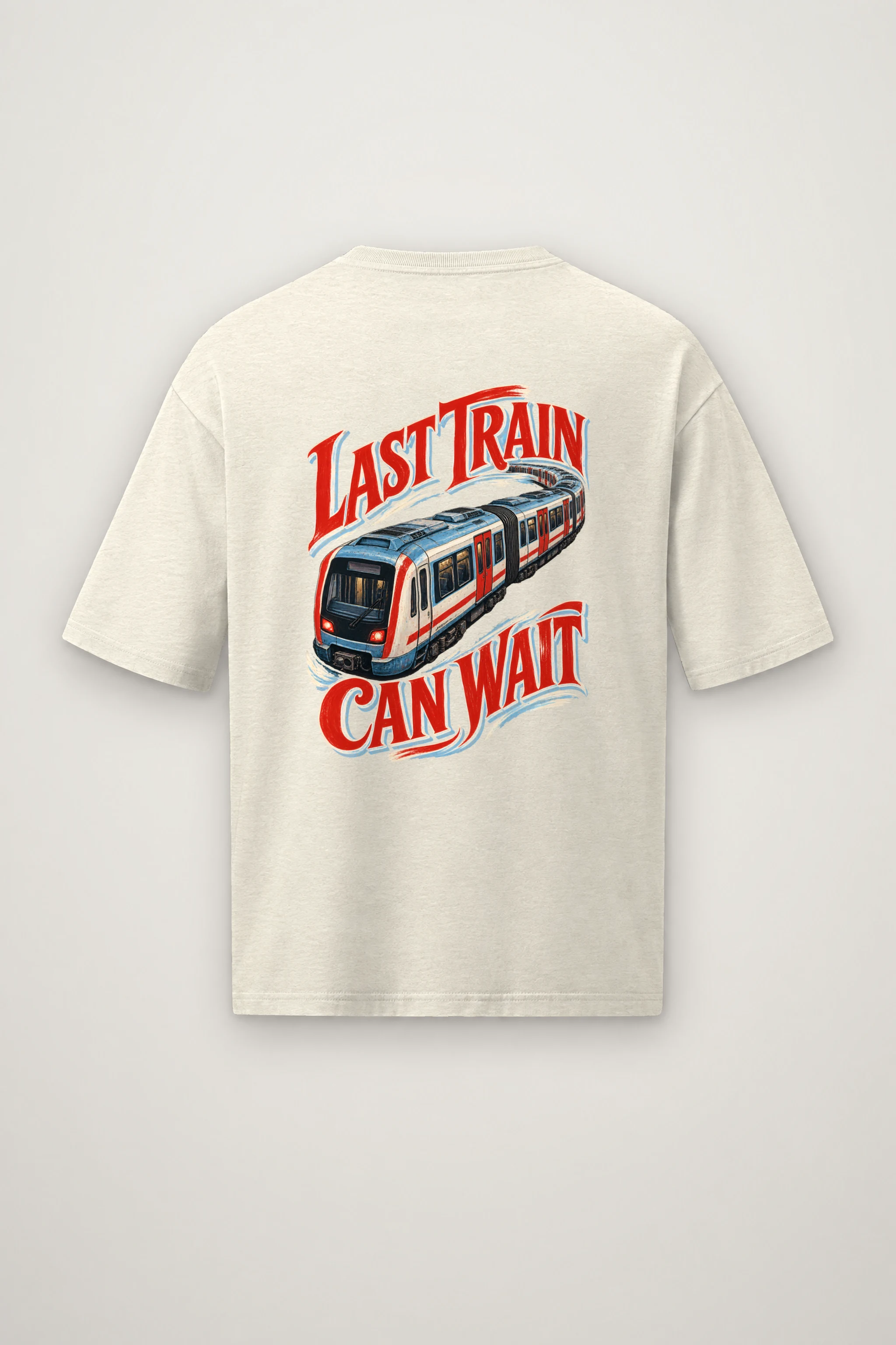 "Last Train Can Wait" Men's Oversized Heavyweight Crewneck T-Shirt